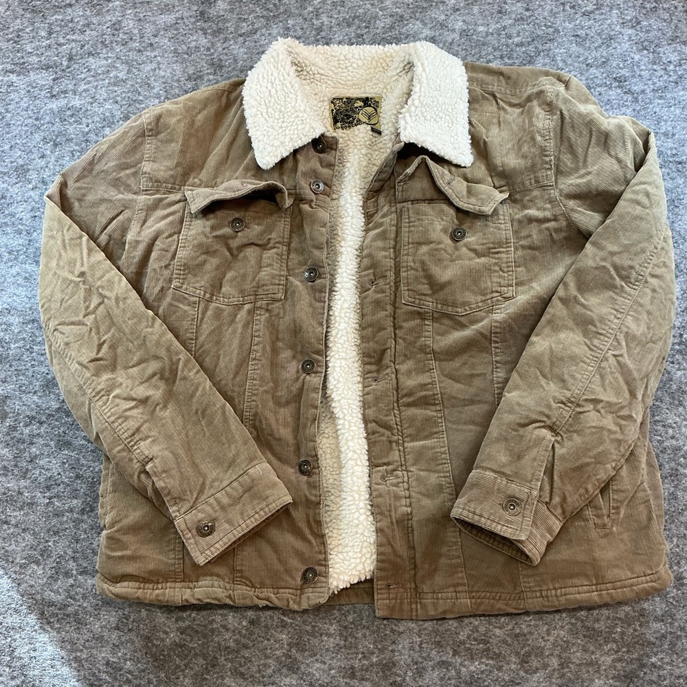 Y2K Skater Connection Corduroy Sherpa-Lined Jacket in Olive/Tan Size M